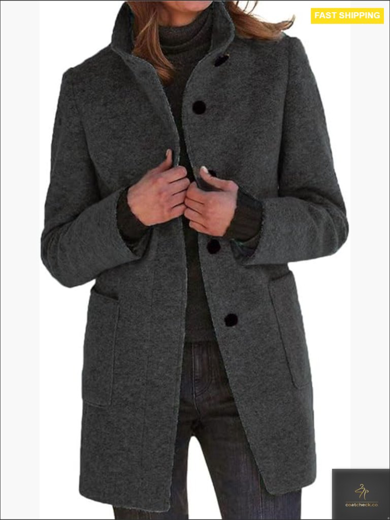 Wool Blend Pea Coat Elegant Classic Professional Office Blazer Jacket Winter